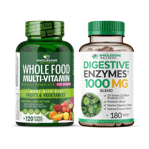 [BRSRAYL4CAIGM2TB] Wholesome Wellness Whole Food Multivitamin for Women - Natural Multi Vitamins, Minerals, Organic Extracts Digestive Enzymes 1000MG Bundle