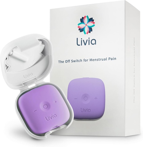 [BRSWGYACBZ4AEA32] Livia Menstrual Pain Relief Device, Lavender - Off-Switch for Period Pain - Portable & Discreet - Rechargeable, до 12 часов батареи - Полный комплект с наклейками - Go-to Travel Partner