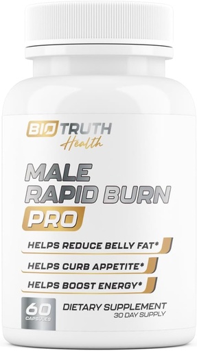 [BRSRAGA3CF7QAETJ] Male Rapid Burn PRO | NEW Fat Burner for Men Weight Loss Pills | Appetite Suppressant, Carb Blocker, Energy Booster | 6 Ultra Dosed Powerful Ingredients | Safe 3rd Party Tested - 60 kapsulak