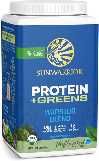 [BRSRMBQTOQBQYD3L] Sunwarrior Warrior Blend Protein Greens Powder Drink Mix | BCAA Plant Based Organic Hemp Seed Vegan Gluten Free Non-GMO Low Carb Protein Powder | Unflavored 750 G 30 SRV