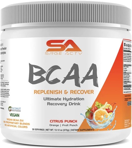 [BRSRMBARPJYAKHTB] BCAA Powder Plus Glutamine and Electrolyte Powder for Recovery & Hydration - 30 Servings (Citrus Punch)