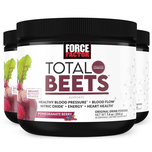 [BRSW2GT2BAMAMF3G] Force Factor Total Beets Drink Mix Superfood Powder with Nitrates to Support Circulation, Nitric Oxide, Energy, Endurance, and Stamina, Cardiovascular Heart Health Supplement, 90 Servings, 3-Pack