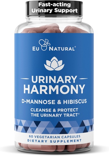 [BRSWKZAKAAHGM3A3] Eu Natural Urinary Harmony D-Mannose Supplement - Urinary Tract Health for Women - Fast-Acting Urinary Cleanse & Flush with Clinical-Strength D-Mannose & Hibiscus - 60 Capsules