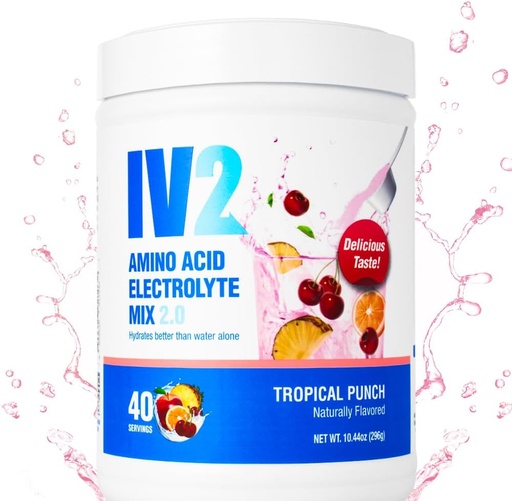 [BRSROBACBMFRAFYY] IV2 Premium Hydration Powder - Sugar-Free Electrolyte Mix + Amino Acids & Essential Vitamins I Vegan, Non-GMO, Gluten-Free, Caffeine-Free (40 Servings)