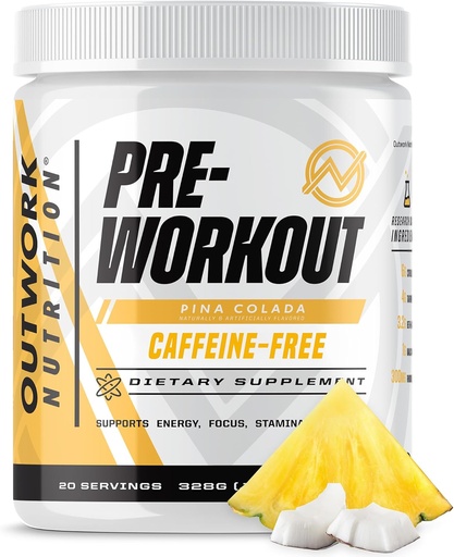 [BRSROED6OF5AKFLX] Outwork Nutrition Non-Stim Pre Treenout Powder - Sitruliini Malaatti, Beta-Alanine, Rhodiola Extract suorituskykyä, Focus & Energy Boost - Preworkout miesten, naisten (kofeiiniton, Piña Colada)