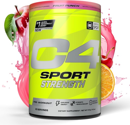 [BRSRAZIHO57RQAD3] Cellucor C4 Sport Strength Pre Workout Powder - NSF Certified for Sport - Beta-Alanine, Creatine, 200mg Caffeine - Sugar Free Energy Supplement for Men & Women - Fruit Punch, 20 Servings