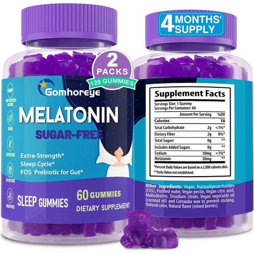 [BRSROBICCMCWEGT3] Melatonin Gummies 30mg for Adults - Maximum Strength Melatonin Gummies for Relaxation & Soothing, Exogenous Melatonin Supplement with FOS for Immune, Gut Health and pH Balance, Sugar Free -120 Counts
