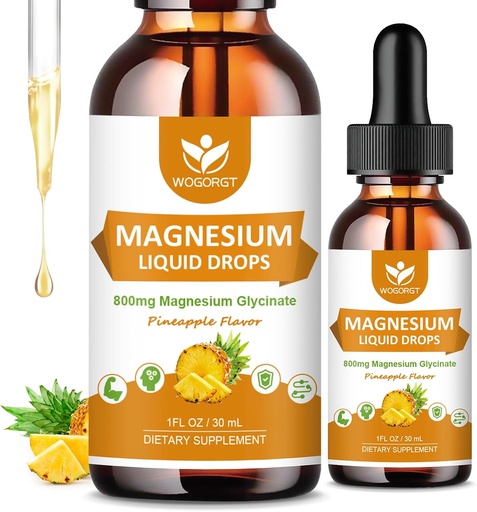 [BRSROBI7O57GK3AU] Magnesio Glycinate Gocce Liquide con Citrato & Taurate - Cognizione, Muscolo e Focus, Liquid Magnesium Complex Supplement con Vitamina D3, GABA, L-teanina, Ananas Flavor - 1 Fl Oz (2 Confezione)
