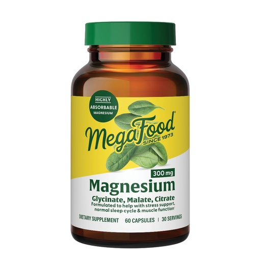 [BRSWYYYPDMHRYFLH] MegaFood Magnesium Glycinate, Citrate, Malate 300mg Supplement - Highly Absorbable Blend to Support Heart, Nerve Health & Relaxation, Triple Magnesium Complex Supplement, 60 Capsules (30 Servings)