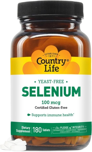 [BRSWIYT3OMAB6GDM] Country Life Selen, Yeast Free, Podporuje imunitní zdraví, 100 mcg, 180 tablet, gluten Free, Vegan, Halal