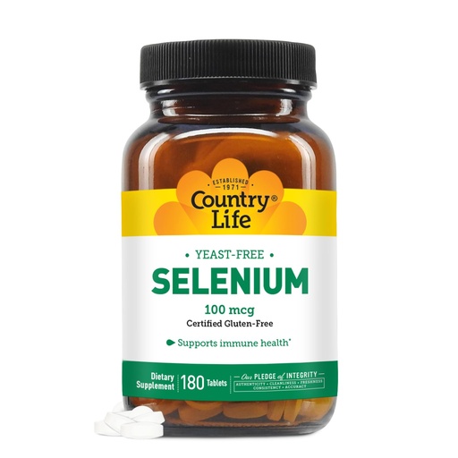 [BRSWIYT3OMAB6GDM] Country Life Selenium, Yeast Free, Supports Immune Health, 100 mcg, 180 Tablets, Gluten Free, Vegan, Halal