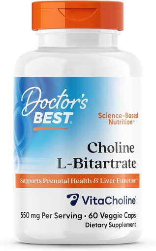 [BRSRAEIOAR7WKFLZ] Doctor's Best Choline L-Bitartrate (VitaCholine), Supports Prenatal Health & Liver Function, Non-GMO, Gluten Free, Soy Free, Vegan 60 Veggie Caps