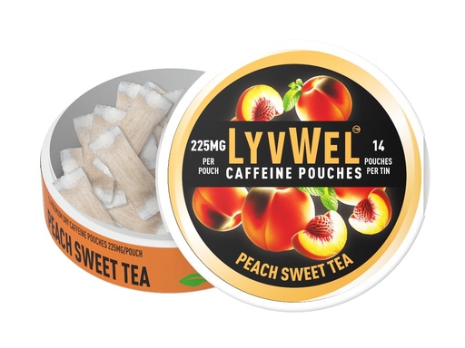 [BRSRAHQZOR7RO3L3] LyvWel 225mg Caffeine Pouches, Guarana-Powered Energy Pouches, Nootropic Pouches, Nicotine Free Pouches & Tobacco-Free, 1-Pack, 14 Pouches Peach Sweet Tea