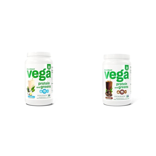 [BRSROAIPC4IA2FIZ] Vega Protein and Greens Protein Powder, Vanilla - 20g Plant Based Protein Plus Veggies, Vegan & Protein and Greens Protein Powder Chocolate (19 Servings) - 20g Plant Based Protein Plus