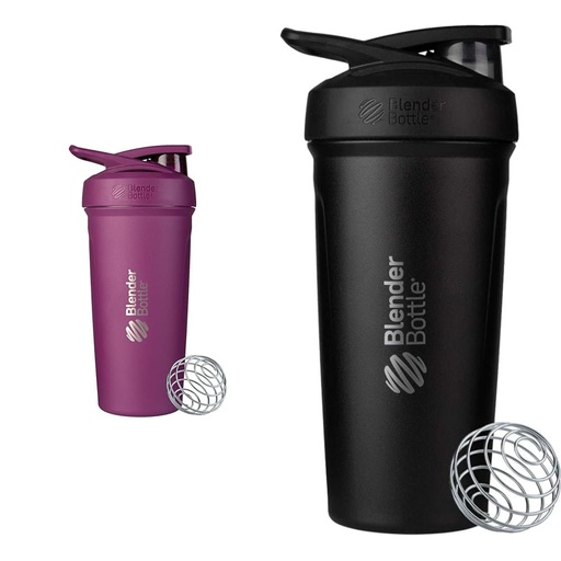 [BRSRAYYYAF5GOE3P] BlenderBottle 24-Ounce Stainless Steel Shaker Cups with Wire Whisk, Plum and Black
