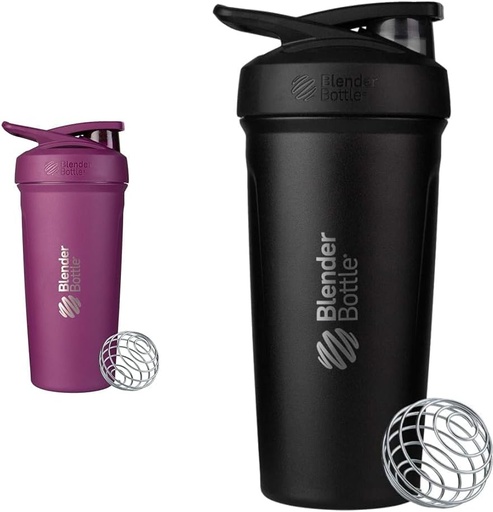 [BRSRAYYYAF5GOE3P] BlenderBottle 24-Ounce din oțel inoxidabil Shaker Cups cu whire Whisk, Plum și negru