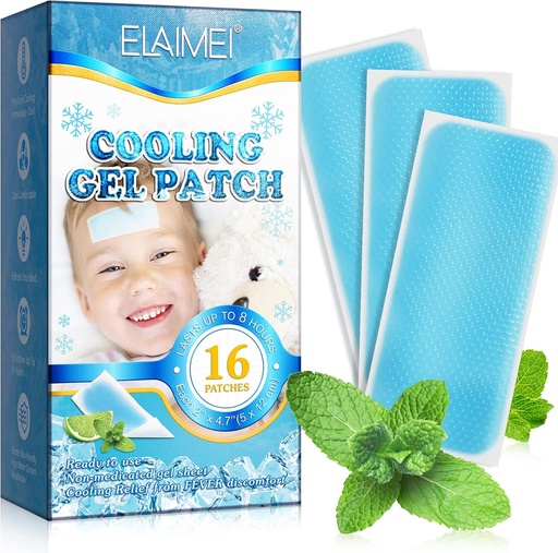 [BRSROA33CMPWYDL6] 16 Sheets Fever Patches for Kids - Hot Weather Cooling Gel Patches for Adults - Headache Patches - Forehead Fever Cool Pads