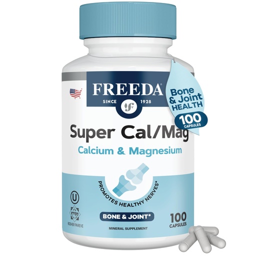 [BRSWGBQDDNYB6C3H] Freeda 2:1 Calcium Magnesium Supplement – Magnesium and Calcium Supplements for Women & Men – Bone Health & Strength, Nerve Function & Muscle Relaxation – Vegan, Third-Party Tested (100 Capsules)