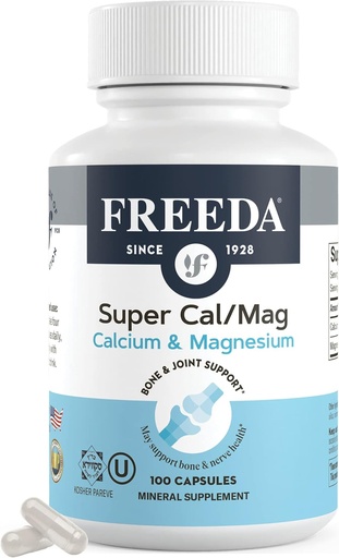 [BRSWGBQDDNYB6C3H] Freeda Super Cal/Mag – Kosher Vegan Bone Health Supplement – Supports Bone Strength, Nerve Function & Muscle Relaxation – Vegetarian Calcium Magnesium Capsules – Third-Party Tested – (100 cápsulas)