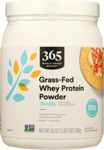 [BRSWYEILDINRSCYZ] 365 by Whole Foods Market, Grass-Fed Whey Protein Powder, Vanilla Flavor, 18 Ounce
