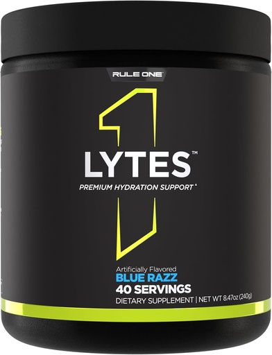 [BRSRAYY5CF5B6YLG] Rule 1 Lytes - Hydration Support Mix Featuring 5 Electrolyte Minerals Enhanced with Citrulline, Coconut Water, and Watermelon Powders, Plus Antioxidant Vitamin C (40 Servings, Blue Razz)
