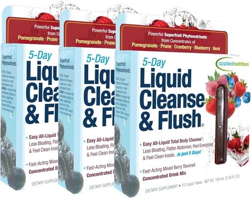 [BRSRMYL5PIHR4GT2] Applied Nutrition 5-Day Liquid Cleanse & Flush - 10 Liquid Tubes, Pack of 3 - Clears Out Excess Matter & Promotes Healthy Intestinal Function - 30 Servings