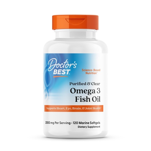 [BRSWGEABCEAQOG3X] Doctor's Best Omega 3 Fish Oil Supplement for Women & Men - Source of DHA, EPA, & Omega-3 Fatty Acids, Purified, High 2000 mg Potency, Heart Health Support, Non-GMO, Gluten Free - 120 Marine Softgels