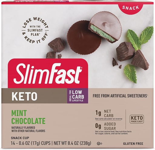 [BRSWGCYFB4IQOYDH] SlimFast Keto Fat Bomb Snack Cup, Mint Chocolate, Keto Snacks for Weight Loss, Low Carb with 0g Added Sugar, 14 Count Box (Packaging May Vary)