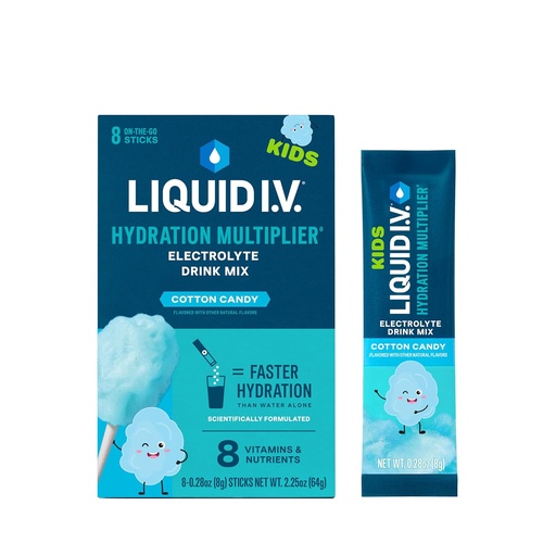 [BRSROFANOZ5R6CTP] Liquid I.V.® Hydration Multiplier® +Kids - Cotton Candy | Electrolyte Powder Drink Mix | 2 Pack (16 Servings)