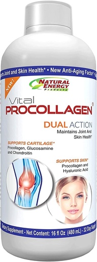 [BRSWGBIQAAMQ2HLP] Natural Energy Vital Procollagen - Liquid Hydrolyzed Collagen Protein with Hyaluronic Acid and Glucosamine Chondroitin Sulfate Anti-Aging Factor for Men and Women 16oz |New Snickerdoodle Flavor|