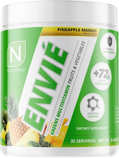 [BRSWGYY7OEDQICLG] NutraKey Envie Multivitamin Powder, Keto MultiVitamin for Men and Women, Fruits, Greens, Antioxidants, Digestive Enzymes, Amino Acids, Vitamin B Organic Powder (Pineapple, 210g)