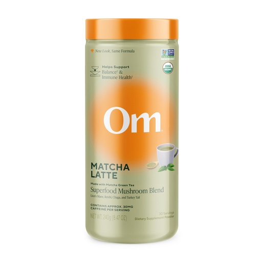 [BRSW2FLQBMFQGCD7] OM MUSHROOM SUPERFOOD Matcha Latte Blend – Green Tea Mushroom Powder with Lion’s Mane, Reishi, Chaga & Turkey Tail – Focus, Calm & Stress Support – 8.47 oz Canister (30 Servings)