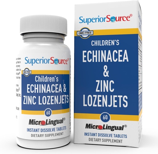 [BRSWIZQRO4PAMD3I] Superior Source Children's Echinacea & Cinch Lozenjets - Herbal Immune Support for Children - Non-GMO & Gluten-free - Peppermint - 60 MicroLingual Disable Tablets
