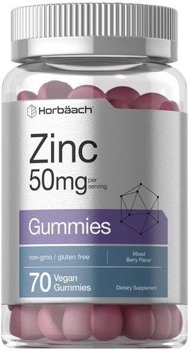 [BRSW2ZT7OZ6BMH37] Horbäach Zinc Gummies | 50mg | 70 Count | Mixed Berry Flavor | Vegan, Non-GMO, Gluten Free Formula