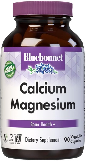 [BRSWIYQZBQPB2GA3] Bluebonnet Nutrition Calcium & Magnesium, Bone Health*, Non-GMO, Vegan, Kosher Certified, Gluten-Free, Soy-Free, 90 Овочеві капсули, 30 Сервінги
