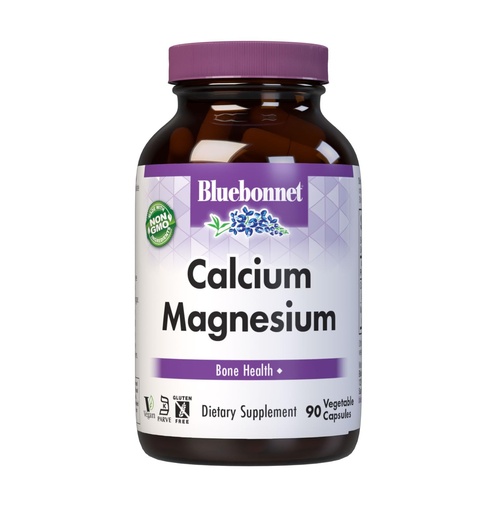 [BRSWIYQZBQPB2GA3] Bluebonnet Nutrition Calcium & Magnesium, Bone Health*, Non-GMO, Vegan, Kosher Certified, Gluten-Free, Soy-Free, 90 Vegetable Capsules, 30 Servings