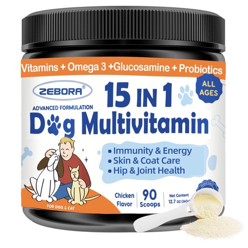 [BRSROEIHPN5QIGY4] ZEBORA Dog Vitamins Powder - Multivitamin for Dogs & Cats - 90 Scoops | with Glucosamine, Probiotics & Omega 3, Dog Vitamins and Supplements for Immune Support, Skin and Coat