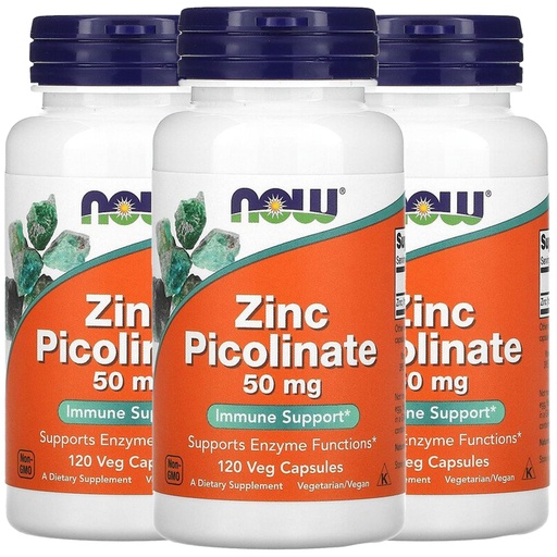 [BRSWKGQHAUBQO2A3] NOW Foods Now Foods Zinc Picolinate, 50 mg, 120 Veg Capsules, 3 Pack