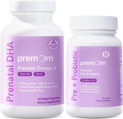 [BRSRAFL3CQOQI3I3] Premom Prenatal Pre & Probiotics + Prenatal DHA Fish Oil