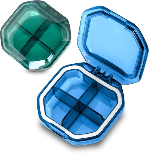 [BRSRAGINABYQ2HYY] Daily Pill Organizer, 2 Pack 4 Compartments Small Pill Box Portable Pill Case, Travel Pill Organizer for Purse Pocket to Hold Vitamins, Cod Liver Oil, Supplements and Medication (Blue+Green)