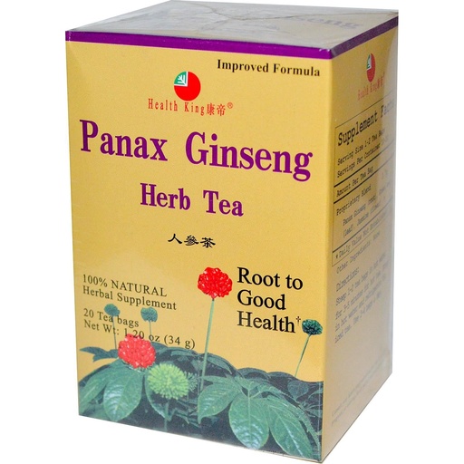 [BRSWIYQPB4CQM33M] Health King Panax Ginseng Herb Tea, Teabags, 20 Count Box