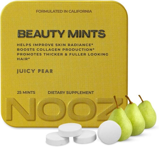 [BRSRAA33OR5AMYL3] NOOZ Beauty Mints - Suhkruvaba Biotin Mint hõõguvale nahale, tervetele juustele ja tugevatele küüntele - mahlakas pirnimaitse | Reisi-sõbralik täiendus antioksüdantidega, C-vitamiin, B6 & B12 | Mitte-GMO, 25 Minti