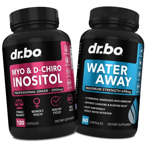 [BRSRAAA5OFYRAHY3] Myo-Inositol & D-Chiro Inositol & Water Away Pills - Water Retention Diuretics for Gut Health & Leg Swelling - Supplements for Women to Support Menstrual Cycle & Female Health