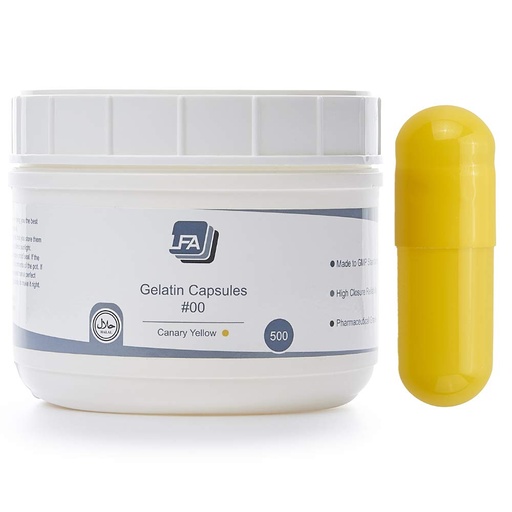 [BRSWYHAKPIMQ4AA2] Tomme kapsler Størrelse 00 - Gul farvet Gelatine - 500 Greve - Fits Kapselfyldningsbakke Fyldningsbakke - Forenede Beef Gel Caps Easy Snap for DIY Powder Supplement piller - Certificeret Halal