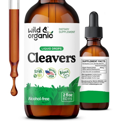 [BRSRAGQFDIPROH3P] Wild & Organic Cleavers Lymphatic Drainage Drops - Cleavers Extract - 2 oz | Lymphatic Drainage Supplements - Detox Support - Add to Tea Tincture - Galium Aparine Herb Supplement - No Sugar & No Alcohol