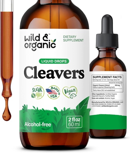 [BRSRAGQFDIPROH3P] Wild &amp; Organic Cleavers Tincture - Natural Detox gotas con la hoja de Cleavers - Galium Aparine Herb Extracto Suplemento - Vegan, Azúcar &amp; Sin alcohol - 2 fl oz