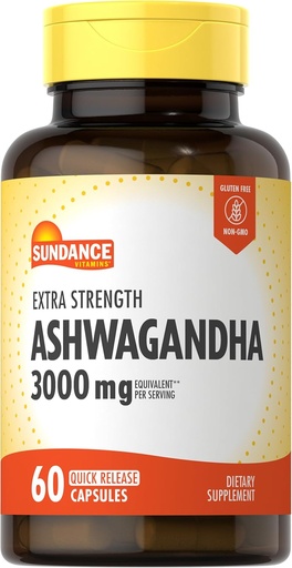[BRSROHA2OANAEDT4] Sundance Ashwagandha Capsules | 3000mg | 60 Count | Extra Strength Formula | with Black Pepper Extract | Non-GMO and Gluten Free Supplement
