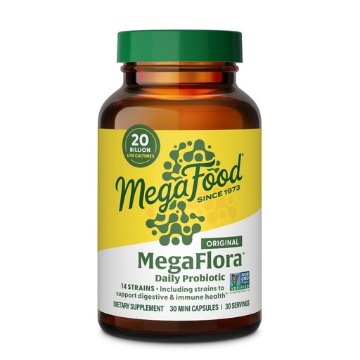 [BRSWIYYEAJYRYDDA] MegaFood MegaFlora Probiotic - Probiotics for Women Digestive Health - Immune Support Supplement - 20 Billion CFU - 14 Strains - Non-GMO - Vegetarian - 30 Mini Capsules (30 Servings)