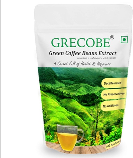 [BRSWGZAKBMDQOG35] 100% Pure Green Coffee Beans Extract med 50% klorogena syror, Decaffeinated, antioxidant | Maintain Metabolism - (1Pouch-100 påsar)
