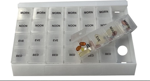 [BRSROFAPCQFAYEL2] ProMed Unique XL Weekly 4 Times Daily 7 Day Pill Organizer for Medication, Vitamins & Supplements, Pill case with Removable Clear compartments That is BPA-Free with Food-Grade Plastic.